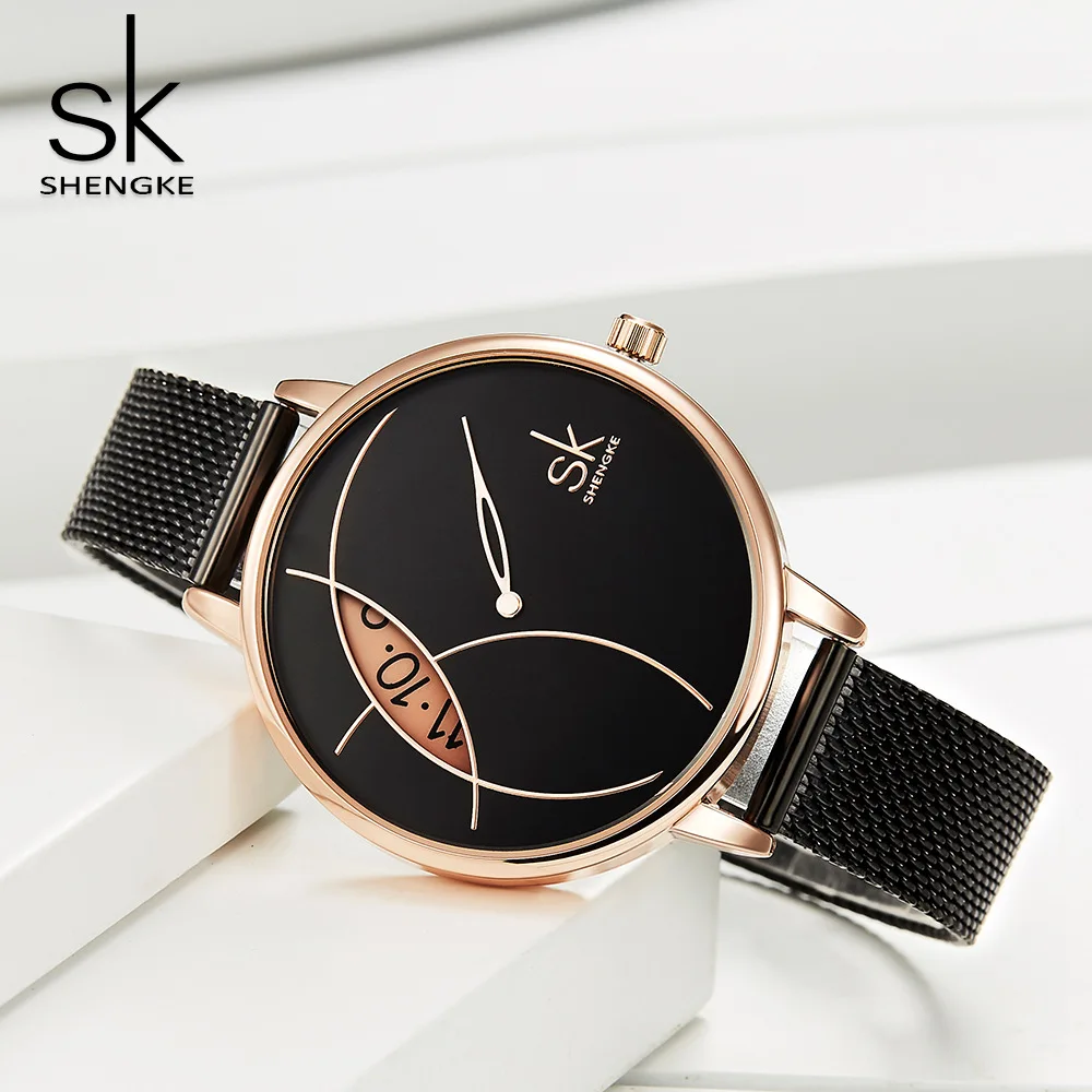 Shengke Fashion Watch Women Lady Casual Watches Stainless Steel Mesh Band Stylish Desgin Quartz Watch Relogio Feminino new 2022