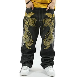 Python Embroidery Baggy Jeans New Mid Loose Hip Hop Jeans Men Hip Hop Loose Denim Jeans Skateboard Wide Leg Pants Plus Size