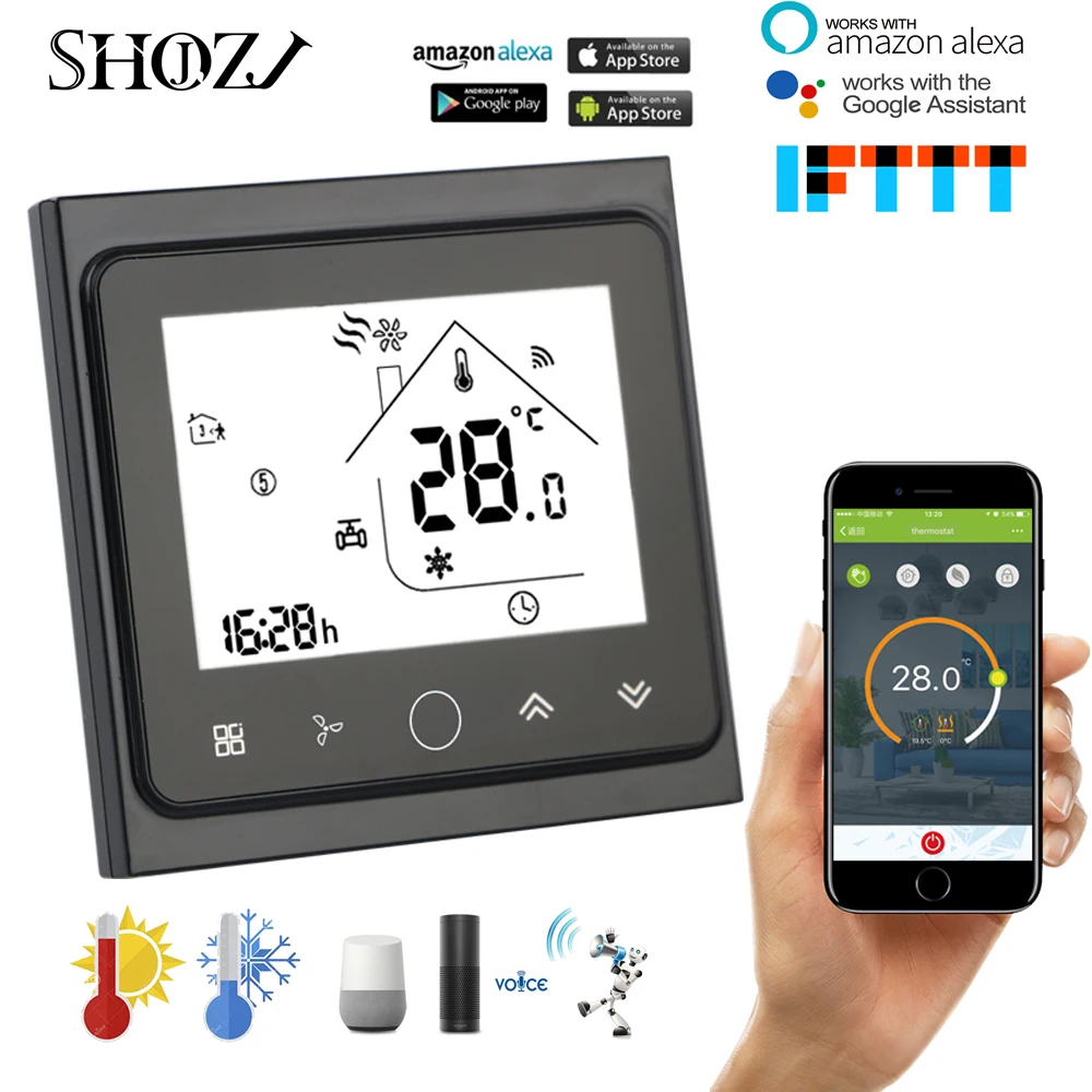 TUYA 2/4 Pipe WiFi Air Conditioner Thermostat Temperature Fan Coil Unit Controller 3 Speed Work with Alexa Google Home