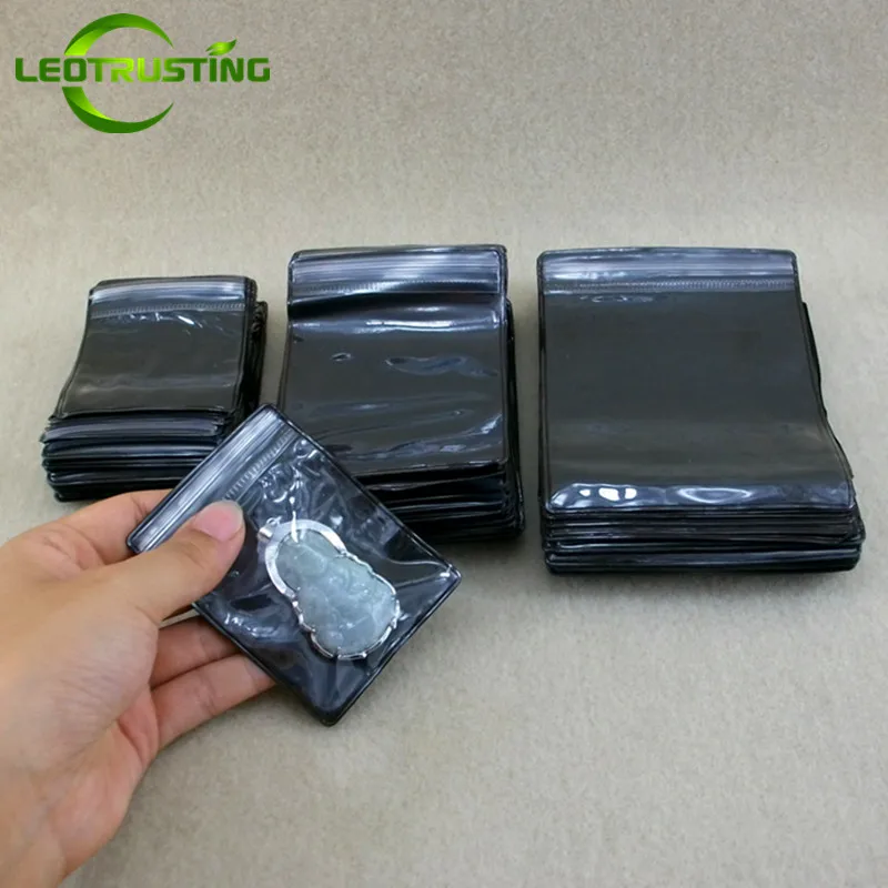 100pcs Thick One Side Clear Plastic Jewelry Zip Lock Bag Black PVC Anti-oxidation Plastic Rings Beads Pearl Storage Pouches