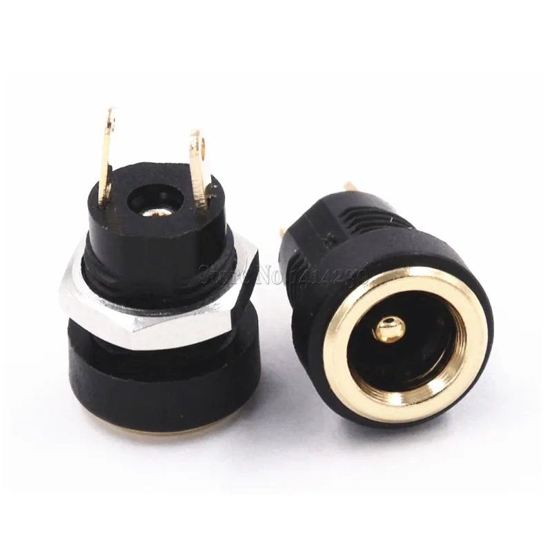 10Pcs 3A 12v for DC Power Supply Jack Socket Female Panel Mount Connector 5.5mm 2.1mm Plug Adapter 2 Terminal types GOLD PLATED