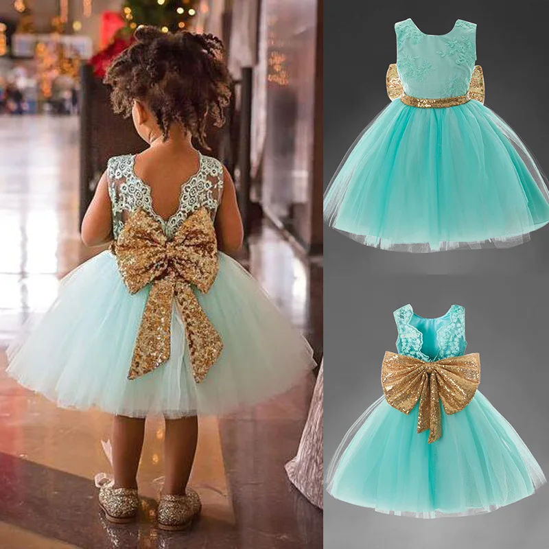 Baby & Young Girls Kids Wedding Flower Girl Dress Princess Party Pageant Formal Dress Back Bow Sleeveless Lace Tulle Dress DS19