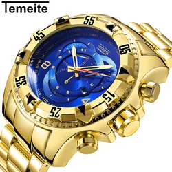 Orologi al quarzo sportivi da uomo di lusso superiore data analogica orologio da uomo con quadrante grande in oro orologio da polso militare in acciaio inossidabile Relogio Masculino