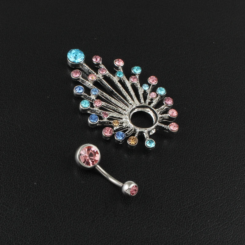 Body jewelry women Multi-color stones flower belly button ring 14G Stainless Steel navel bar body piercing fashion jewelry