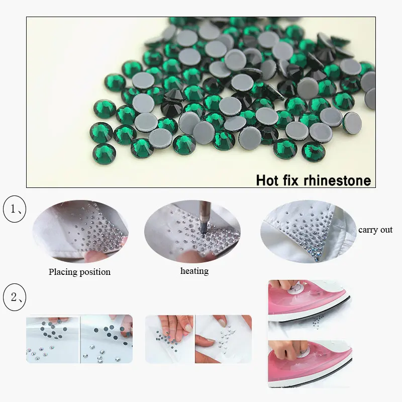 QIAO Jet Hematite Hot Fix Rhinestones Crystal Glass Iron On Rhinestones For Clothes Wedding Decoration SS6-SS30