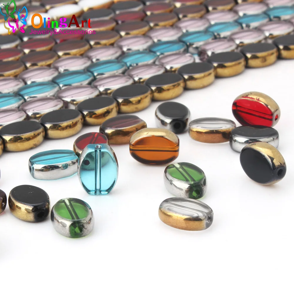 OlingArt 13 /11/9MM  Glass Metal Plated Crystal Multicolor mixing Oval shape bead DIY Necklace Bracelet Jewelry Making