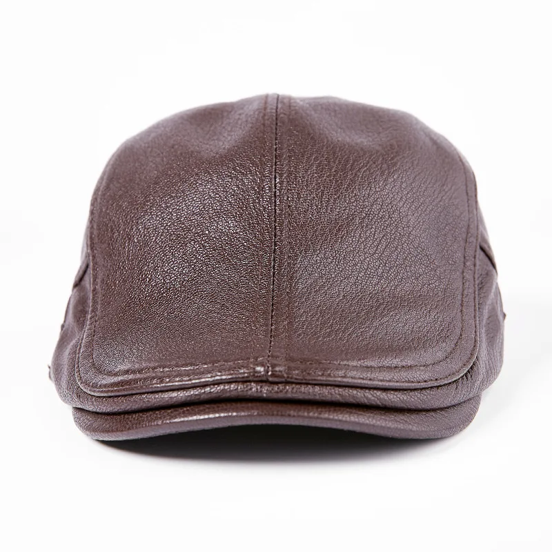 Korean Version Visor Cap Sheepskin Genuine Leather Hat Men's Fashion Forward Hats Middle Aged Male Autumn Winter Warm Caps H6977