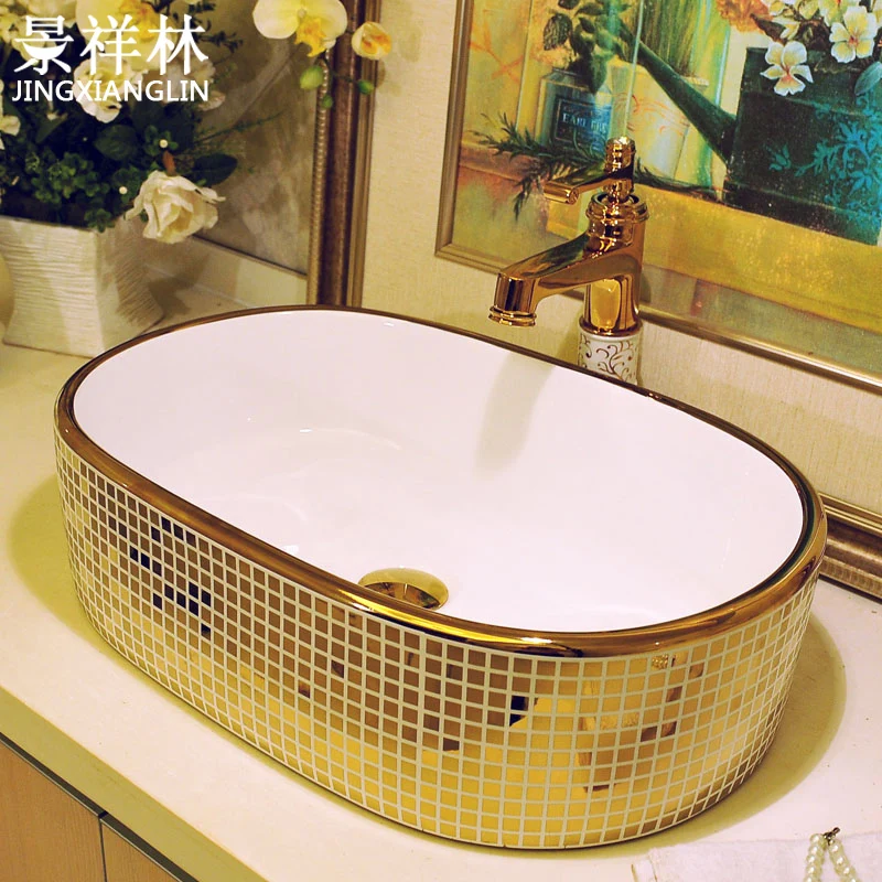 Fashion rectangle oval shape art basin wash basin counter basin mdash . gold mosaic