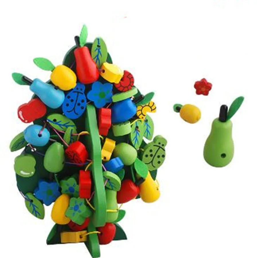 Montessori Baby Kids Toys Wooden Colorful Fruit Beads Strings Trees Preschool Training Learining Educational Brinquedos Juguets