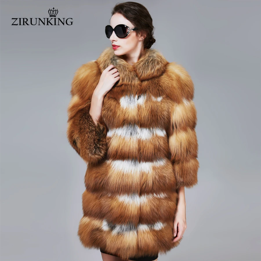 

ZIRUNKING Winter Thick Warm Real Red Fox Fur Coats Women Natural Color Red Fox Fur Coat Female Fur Clothing Overcoat ZC1715