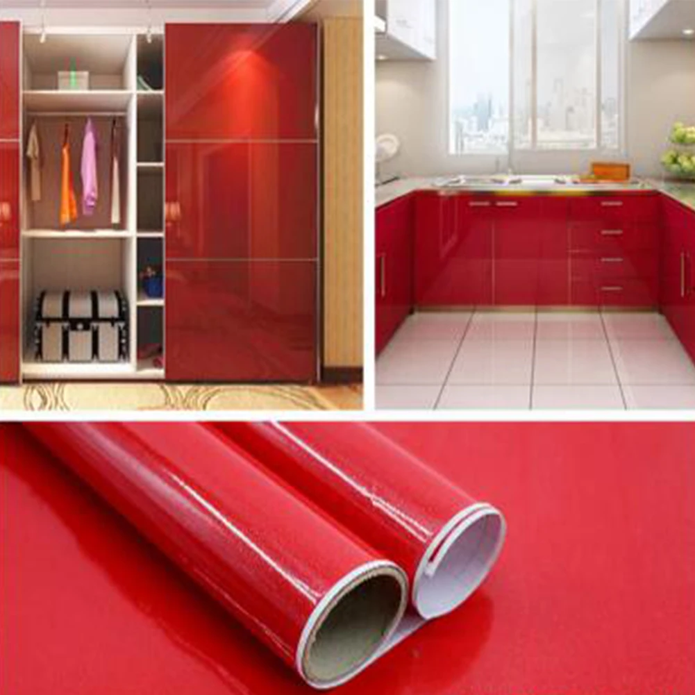 

yazi 10M Self Adhesive Vinyl Purple Red Furniture Contact Wallpaper Roll Kitchen Furniture Desktop Solid Red Wall paper