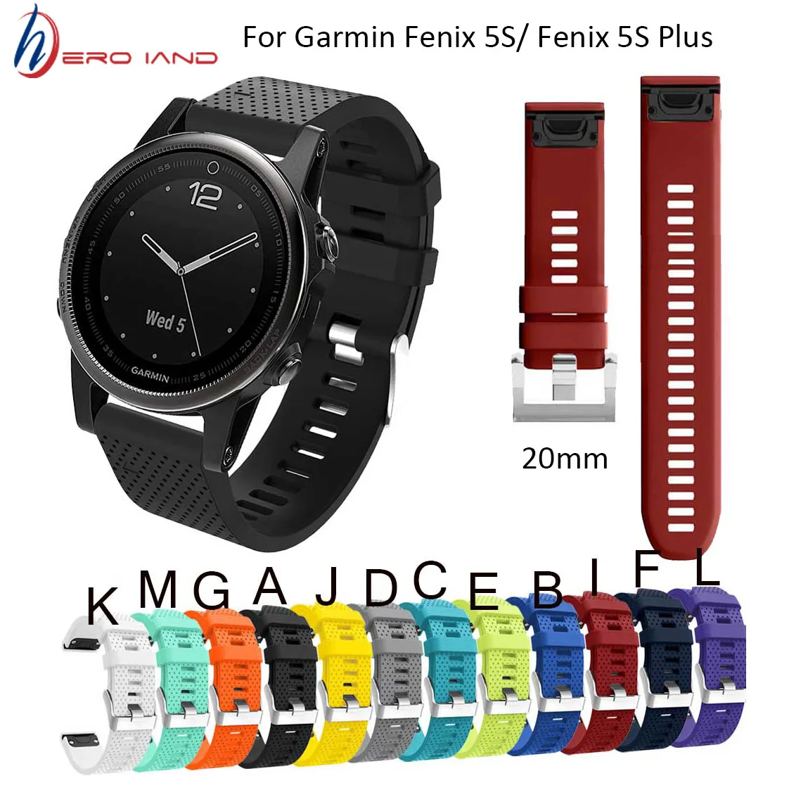 

Hero Iand Watchband Strap for Garmin fenix 5S Watch Replacement Silicone Wrist Band watchband