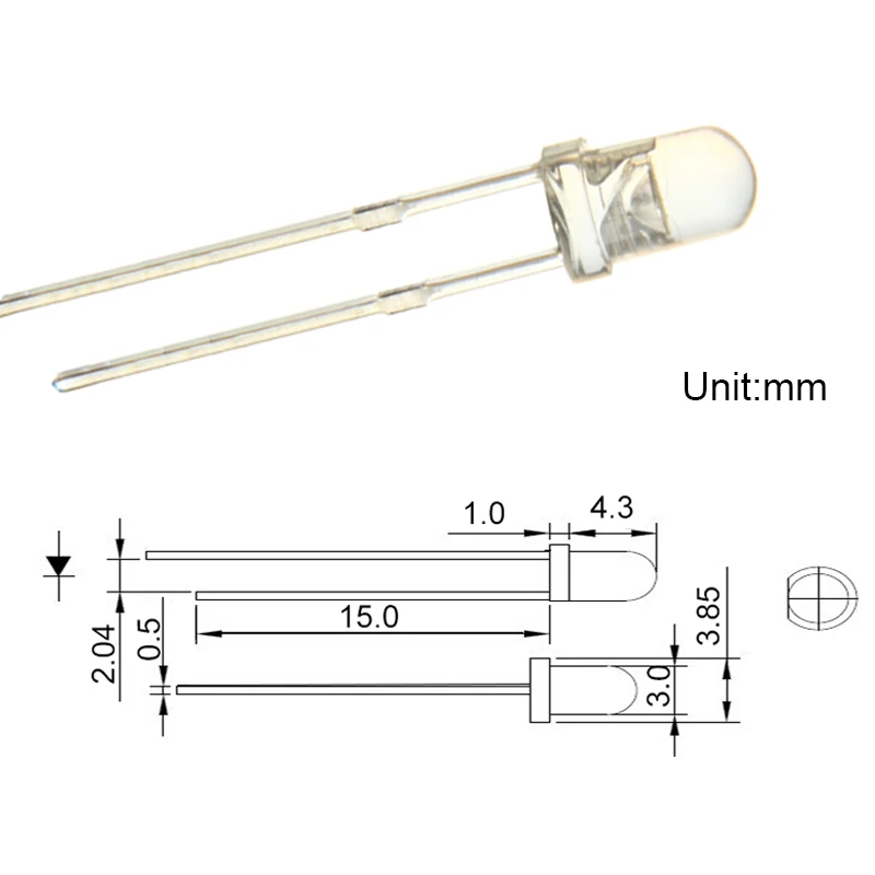 1000PCS, 3MM Warm White DIP LED,  3.0-3.2V, F3 WHITE, ROUND, SHORT LEGS