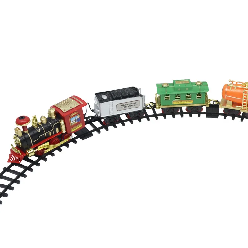 Illuminazione, emulazione del suono e del fumo modello di treno retrò Puzzle per bambini giocattolo elettrico classico treno ferroviario Set giocattoli per bambini