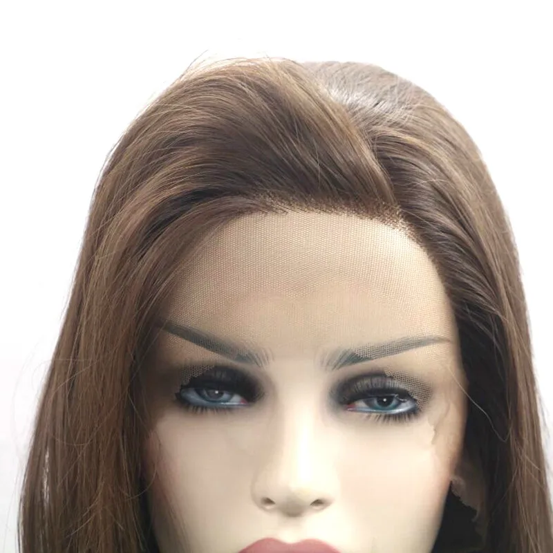 Sylvia Long Silky Straight Wigs Brown Synthetic Lace Front Wig Heat Resistant Fiber Hair Side Part For Women