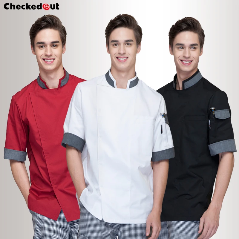 

New Chef Jacket Short-sleeved Adult Summer Clothes Seven-cuff Baking Hotel Chinese Style Catering Kitchen Cooks Wear B-6254