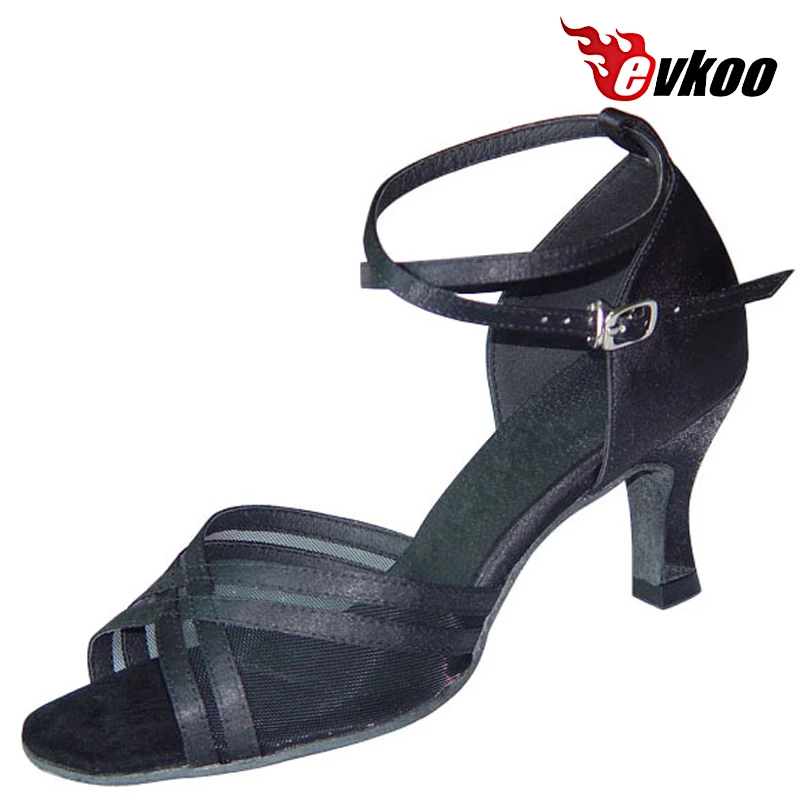 

Evkoodance Customsize Satin With Mesh Simple 7cm Heel Height Dancing Shoes Salsa Latin Shoes Black And Tan Color Evkoo-097