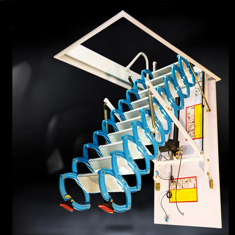 ที่ถอดออกได้ไฟฟ้าLOFTบันไดคาร์บอนอัตโนมัติติดผนังยืดหยุ่นบันไดขายร้อนสแตนเลส