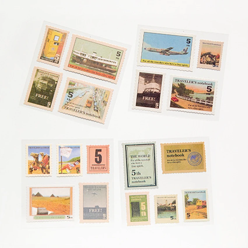 Literary Retro Stamp Plane Hostel Travel Memo Pad Self-adhesive Label DIY Scrapbooking Diary Album Decoration Sticky Paper Notes