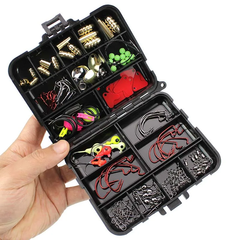 128Pcs/Box Fly Fishing Lures Set Bullet Copper Lead Head Crank Hook Treble Texas Crankbait Fishing Tackle Tool Accessories Box