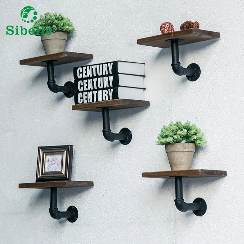 SBLE Wall decoration hanging American vintage industrial wind iron pipe wall display creative flower shelf paper holder shelves