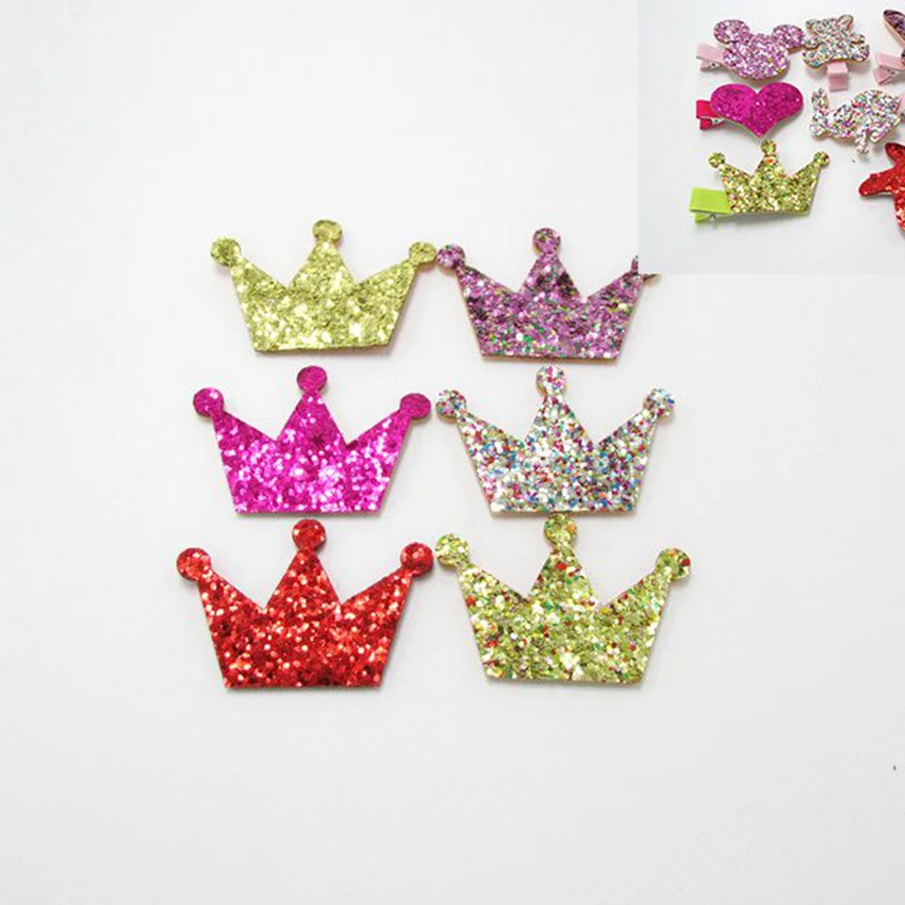 50pcs/lot glitter Crown padded applique Crafts for headwear hairbands ornament dress decoration DIY accessories 5.5*3.5