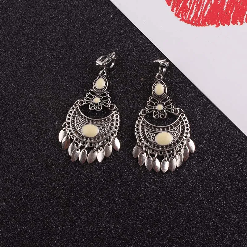 JIOFREE 5 color tassel Vintage Clip on Earrings Without Piercing For Women Ethnic Jewelry wholesale