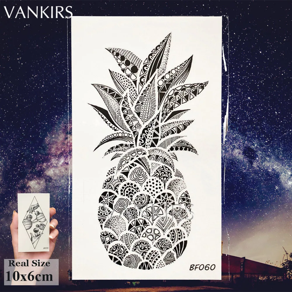 Picture 3: VANKIRS Cute Pineapple Tattoo Stickers Fake Black Women Henna Totem Temporary Tattoo Indians Body Arm Girls 3D Waterproof Tatoos