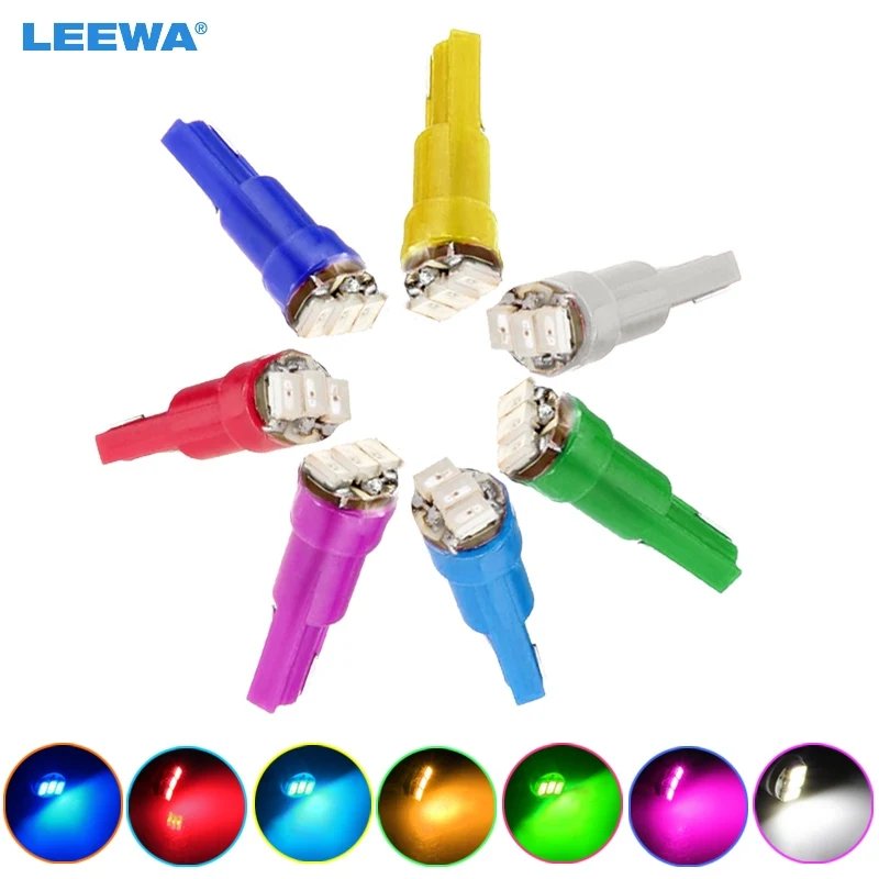 

LEEWA 100X Wholesale T5 1206 3-SMD 0.1W Car Dashboard Gauge Side LED Light Bulbs Lamp DC 12V White/Green/Blue/Red #CA1455