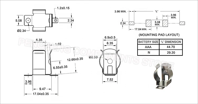 5 sztuk/partia SMT SMD wymiana Keystone 55 AAA zacisk baterii, pojemnik na baterie AAA, kontakt baterii AAA