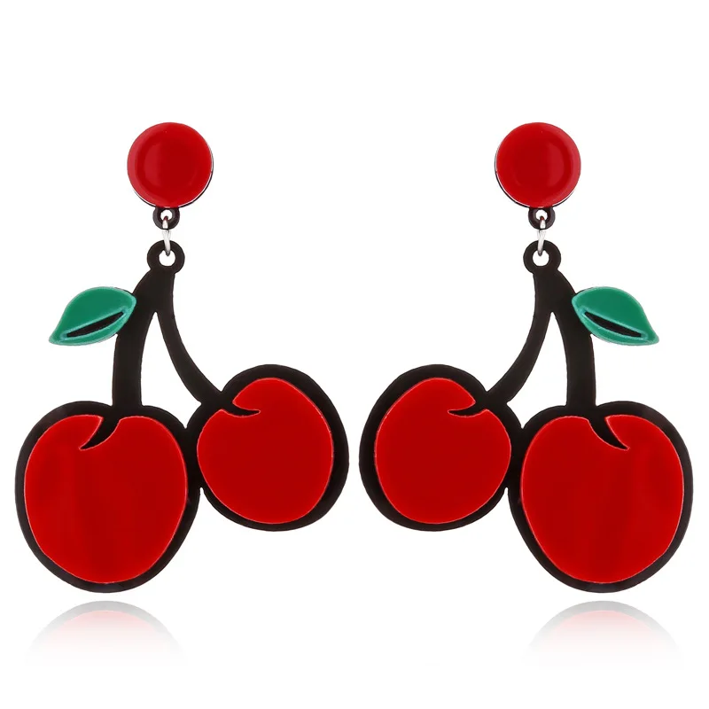 FishSheep Cute Acrylic Fruits Drop Earrings Lovely Strawberry Lemon Flower Big Dangle Earrings for Women Fashion Party Jewelry