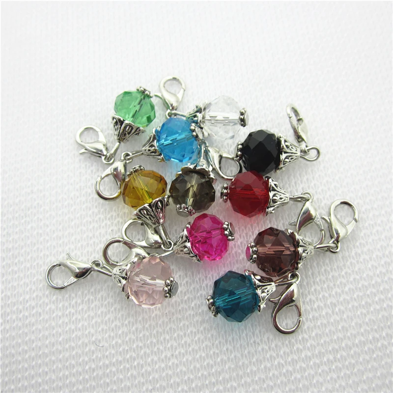 60pcs/lot Mix 12 color bead crystal dangle charms hanging lobster clasp charm diy  jewelry accessory floating charms