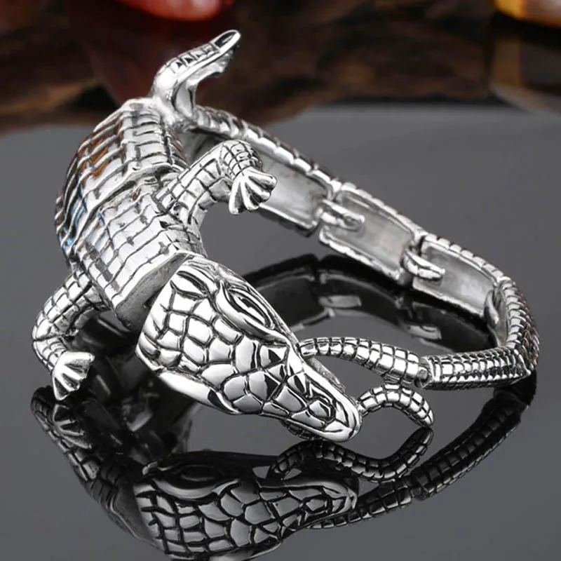 Top Design 316L Stainless Steel Silver Color Crocodile Bracelet Bangle Men's Chain Fashion Jewelry Gift