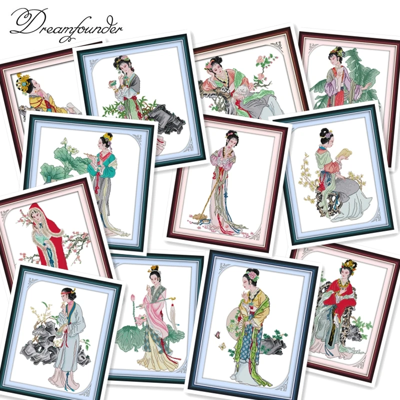 Jinling twelve hairpin cross stitch kit aida 14ct 11ct count printed canvas stitches embroidery DIY handmade needlework