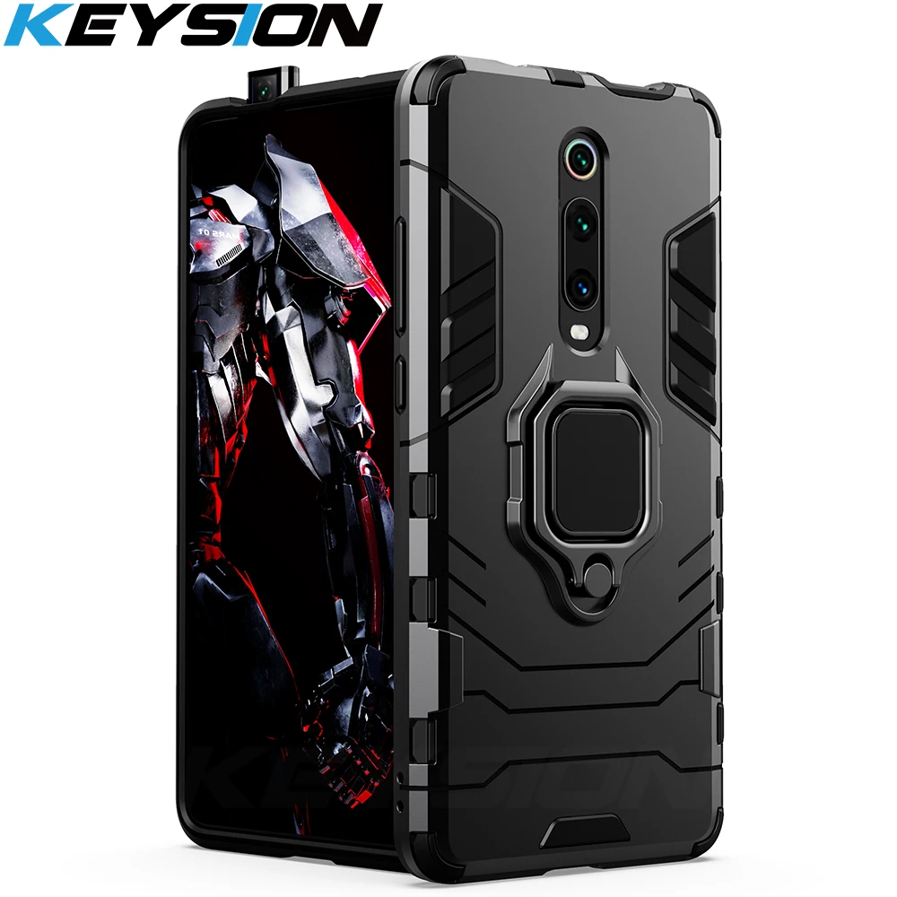 KEYSION Shockproof Armor Case For Redmi K20 K20 Pro Note 7 Pro 7S Stand Holder Car Ring Phone Cover for Xiaomi Mi 9T Pro Mi 9 se