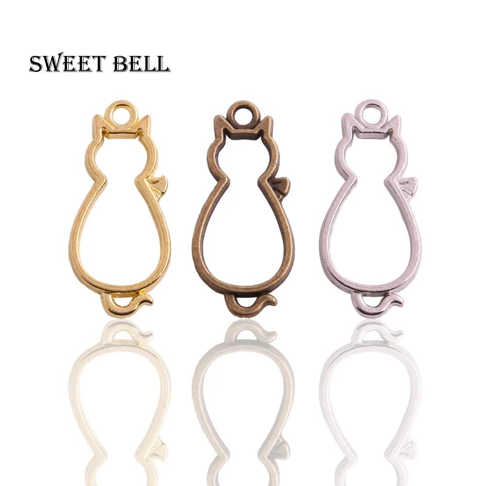 Sweet Bell Fashion Hollow Frames Pendants Cat Charm Pendant Jewelry Making Pendant  Wholesale  Antique Three Color Alloy  40pcs