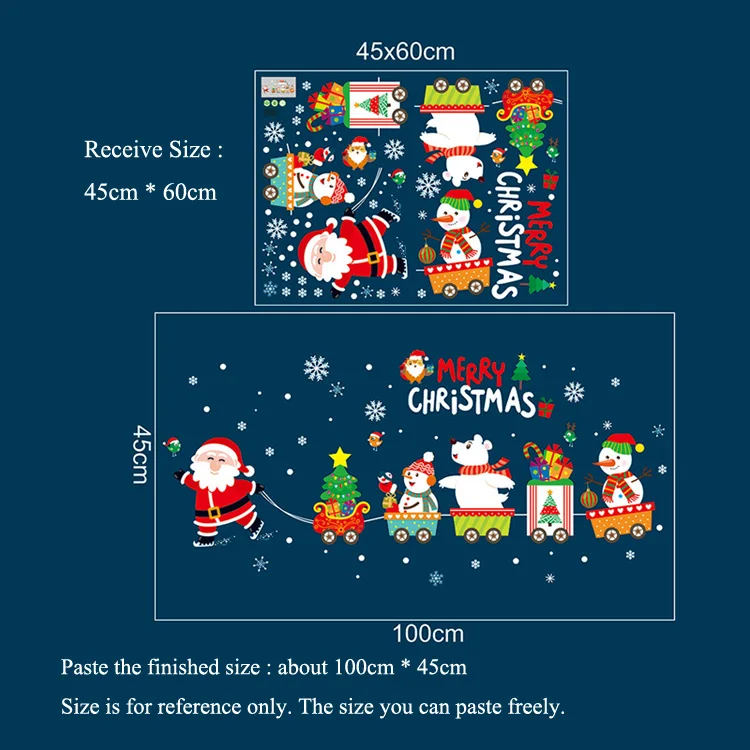 Weihnachtsmann zieht den Zug, Weihnachts-Wandaufkleber für Glasfenster, Heimdekoration, Wandtattoos, Tapeten, Neujahrsaufkleber – Detail 1