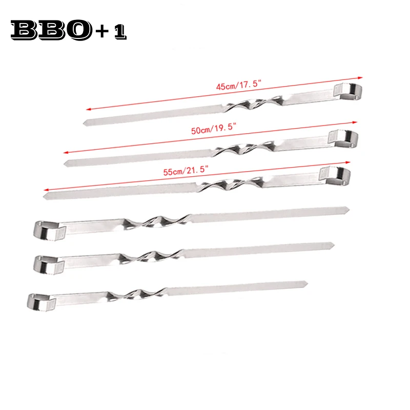 6pcs Stainless steel Shish Kabob Sticks BBQ Accessories Long BBQ Barbecue Skewers Barbeque Grill Set Wide BBQ Skewer 45/50/55cm