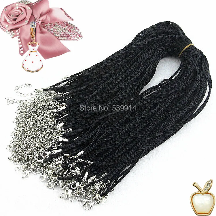 

100pcs 17-18'' Black 3.0mm Wax Cotton Cord Necklace Cord For DIY Craft Jewelry,Lobster Clasp Black Wax Cord Necklaces