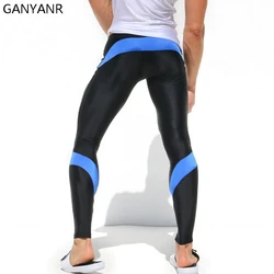 Legginsy do biegania marki GANYANR mężczyźni Sport Fitness Joggers legginsy trening kompresyjny Crossfit spodnie zimowe długie Gym elastan