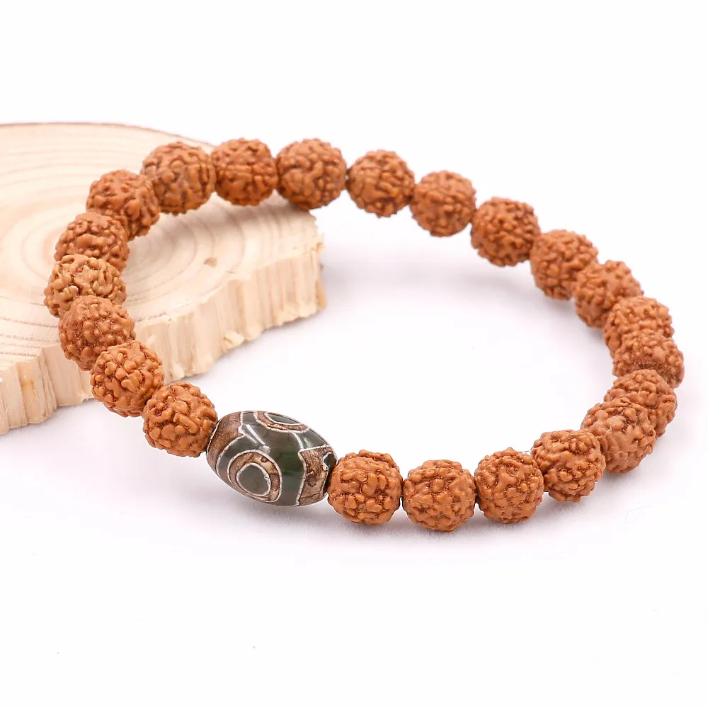 Natural Rudraksha Seed With Tibetan Buddhism Dzi Eye Beads Bracelet For Men Women Wholesale New Mala Healing Lucky Jewelry