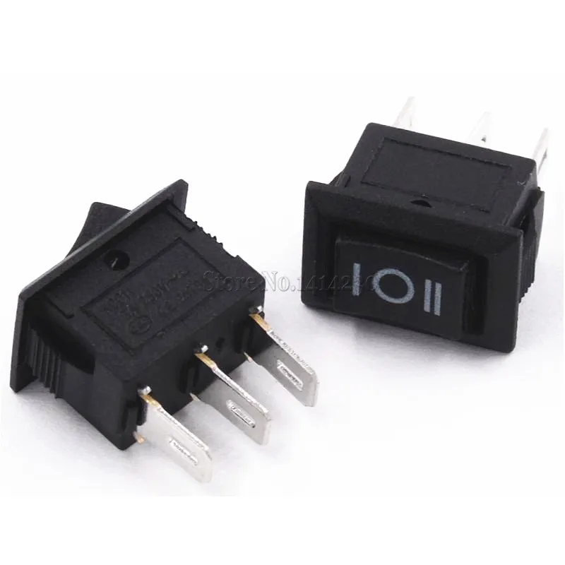 100PCS 3 Pin 3A 250V 10*15mm Black Button Rocker Switch ON OFF ON AC 10X15 Mini Rocker Power Switches