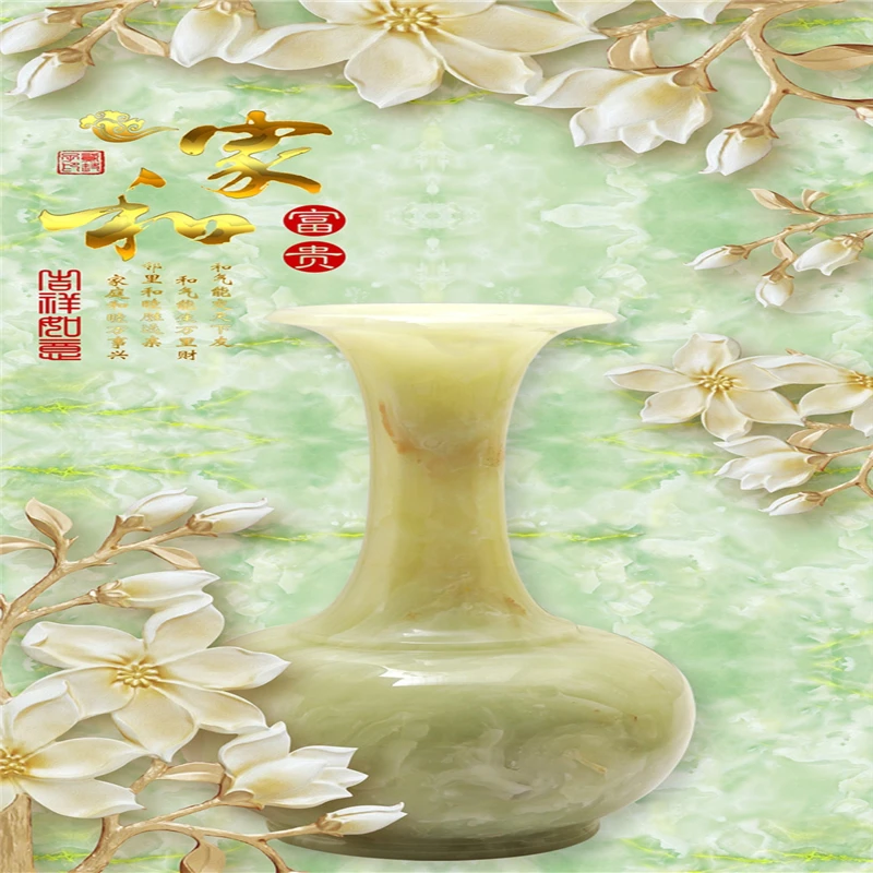 wellyu Custom wallpaper 3d jade carving vase stereo magnolia flower relief embossed TV background wall paper papel de pared обои