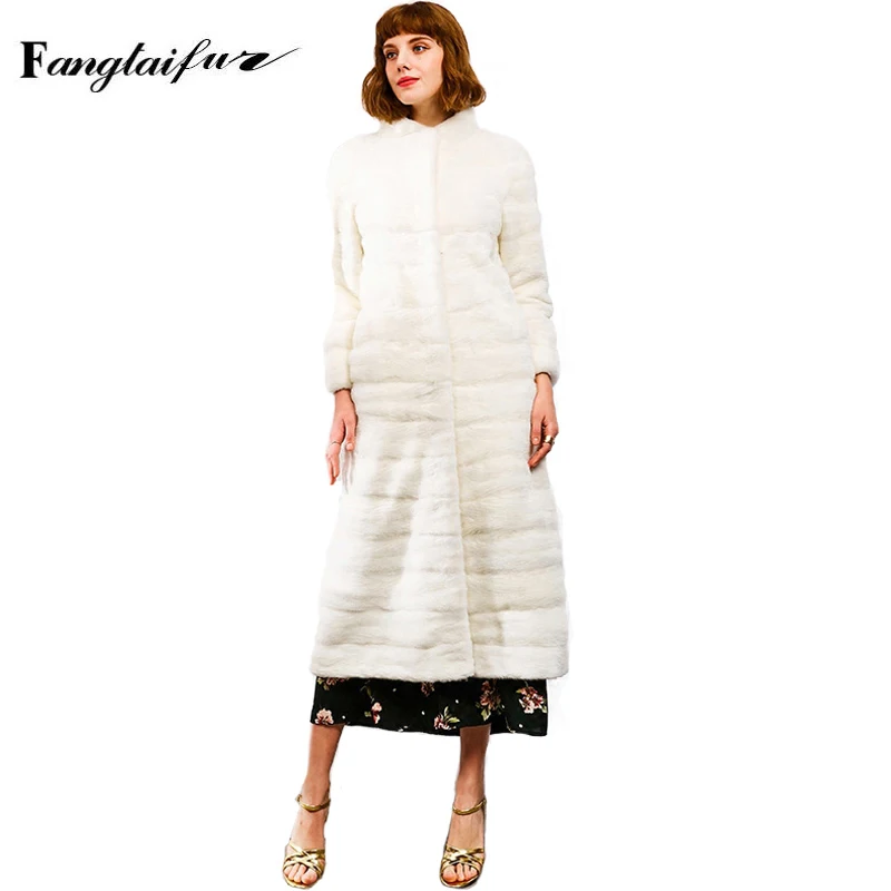 

Зимняя женская куртка Ftangaiur, импортное бархатное пальто из меха норки, однотонное женское длинное пальто из натурального меха норки с воротником-стойкой и волнистым вырезом