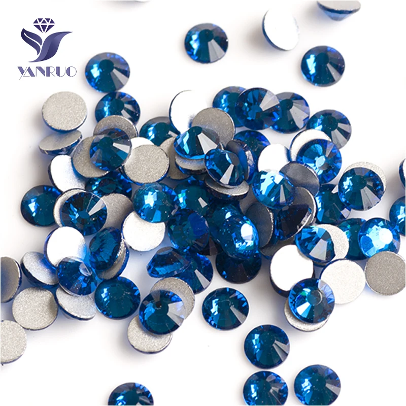 YANRUO 2058NoHF SS3-SS30 Capri Blue Non Hot Fix Strass Crystal Stone Stick On Nails Flatback Rhinestone For Craft