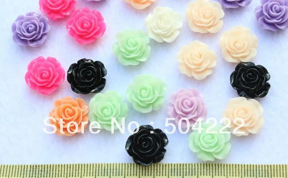 

300pcs mixed colors Resin Rose Flowers Cab Cabochons 15mm wholesale free shipping