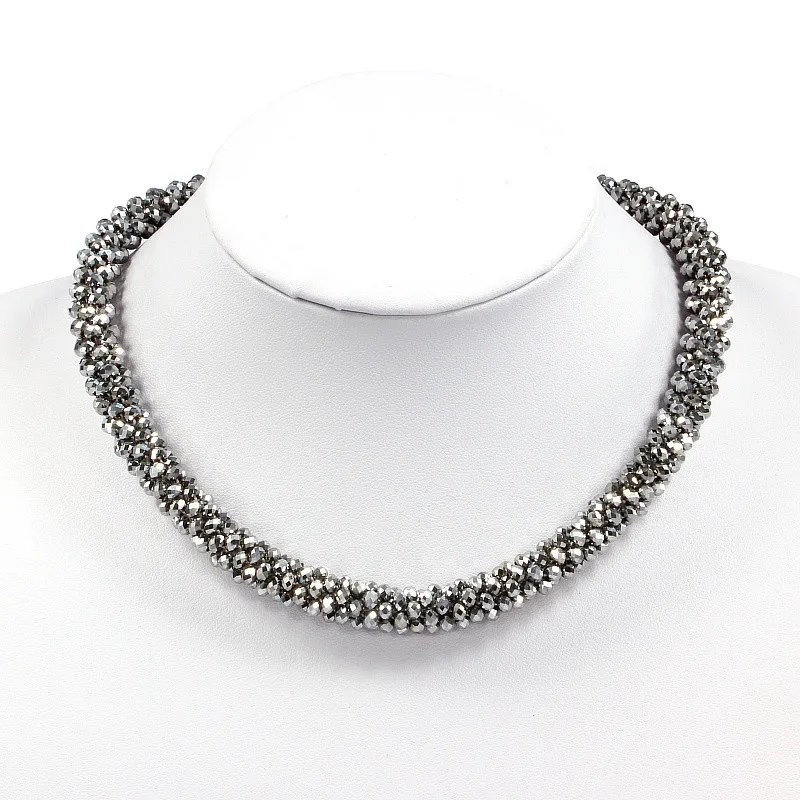2016New chokers trendy match crystal choker necklace women jewelry big handmade Weaving beads jewelry statement necklace