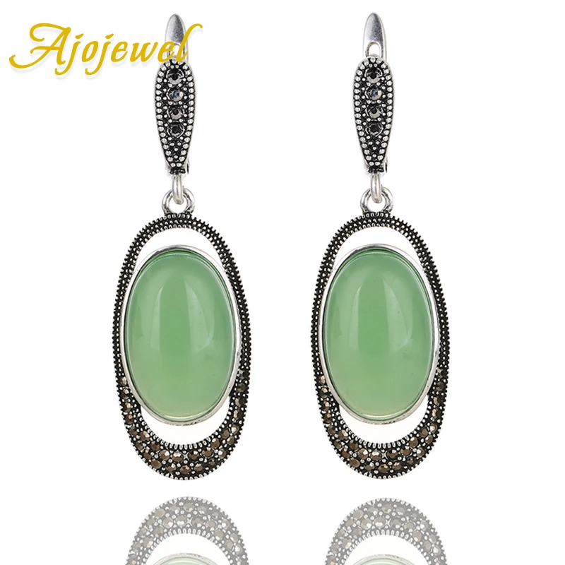 Ajojewel Egg Shaped Opal Earrings For Women Green/White Stone Vintage Jewelry For Wedding Party Gifts