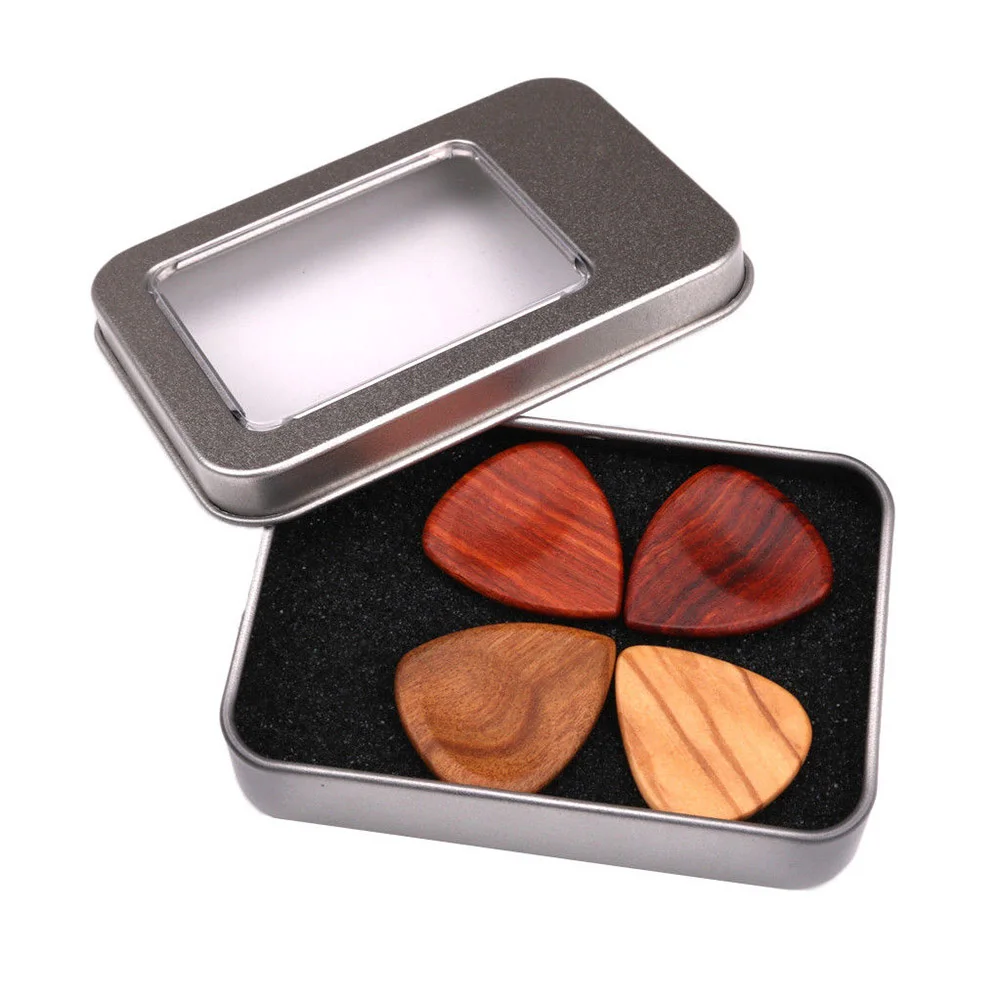 1 Set Wooden Plectrums Picks with Storage Case Accessories for Guitar Bass Banjo FK88