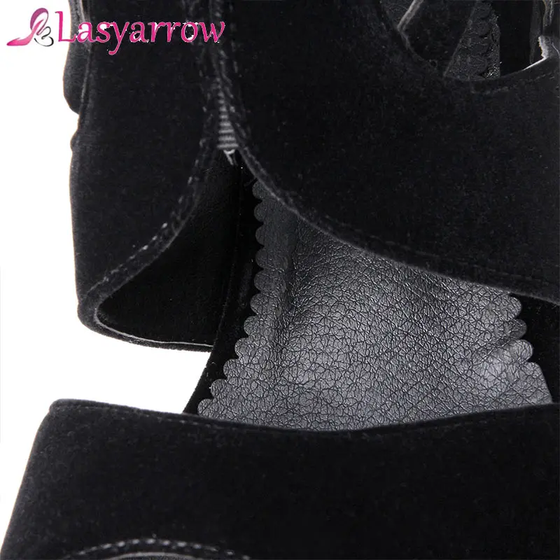 Lasyarrow Gladiator High Heels Stilettos Sandals Zipper Platform Open Toe Summer Knee High Boots Sexy Cut Outs Shoes Woman Q059